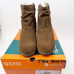 Sporto Tan Suede “Wind” Ankle Wedge Boots Sz 9